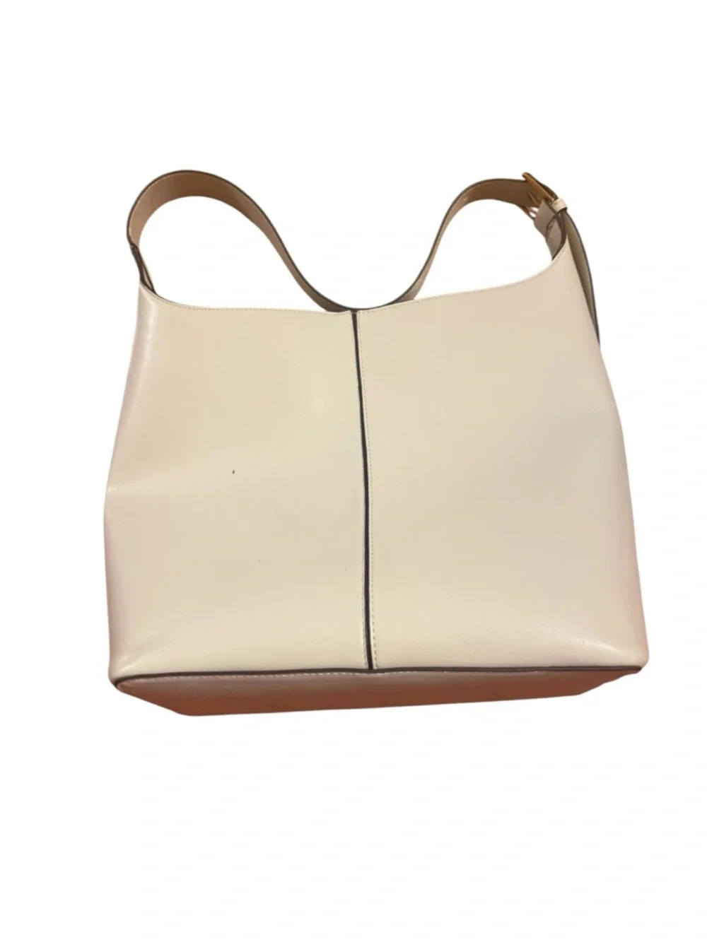 Cream Leather Shoulder Bag with Tan Strap